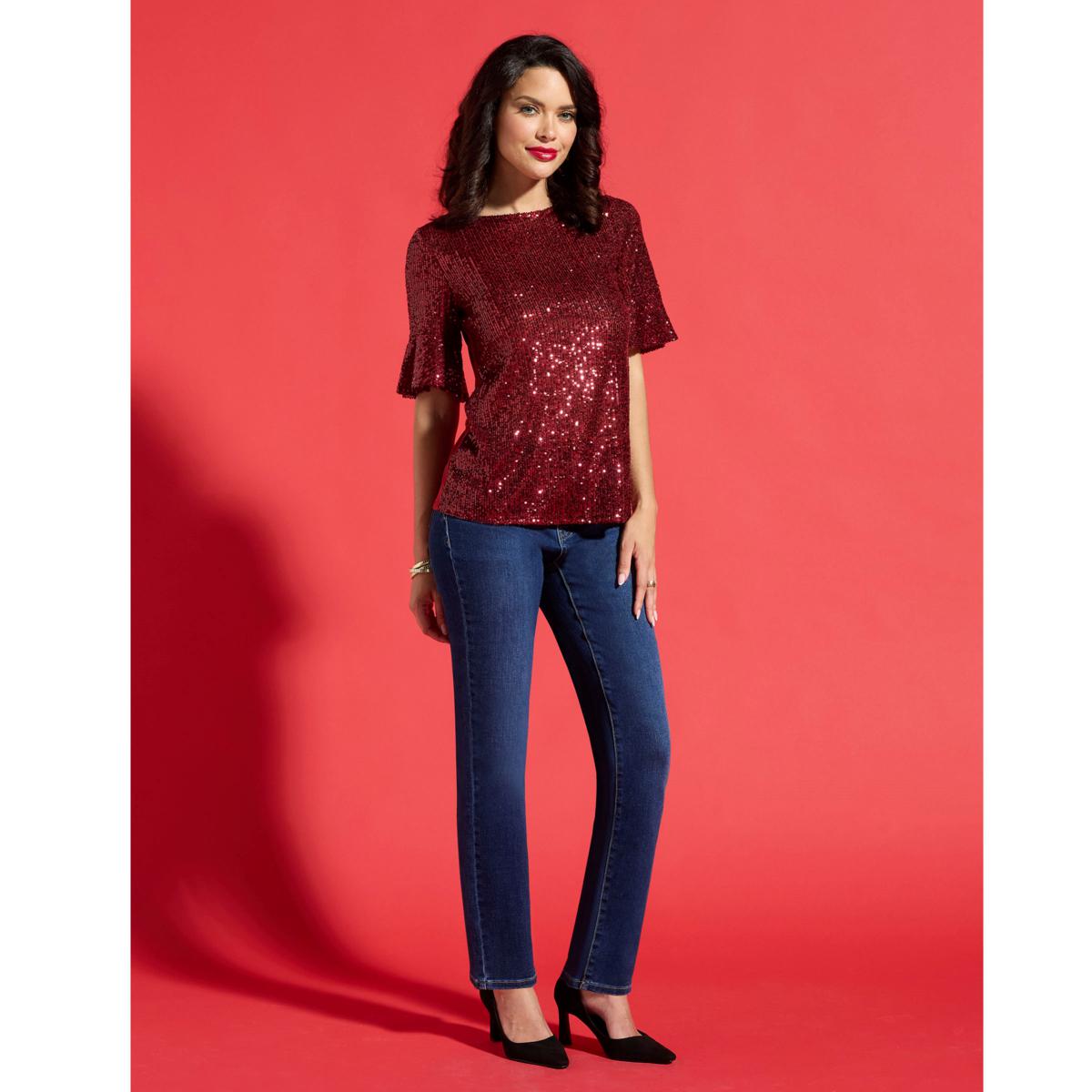 トップス chi IMAN Global Chic Sequin and Jersey Knit Top - 23308000 | HSN