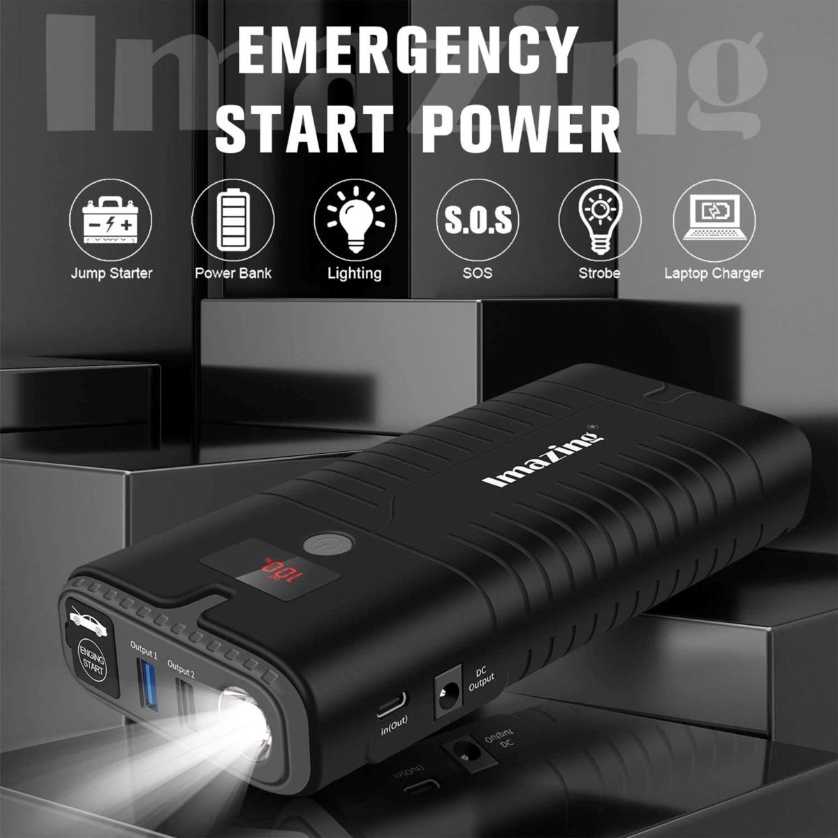 Imazing Portable Car Jump Starter 2000A Peak 18000mAh Up to 8.0L Gas or 7.5L Diesel Engine 12V Auto Battery Booster Portable Power Pack with