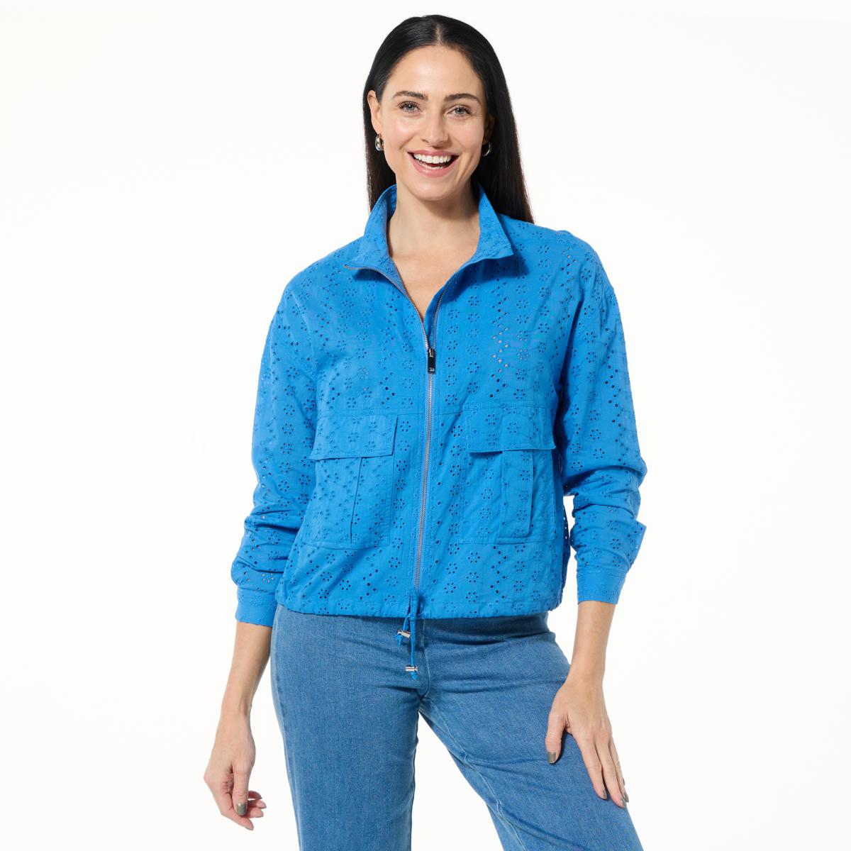 Jaclyn Smith Eyelet Zip-Front Cargo Jacket | HSN