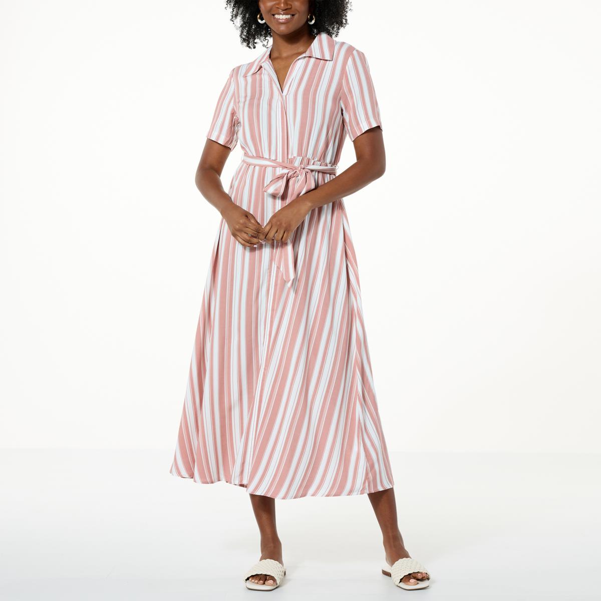 Jaclyn Smith Printed Challis Belted Button Front Shirtdress - 20770310 ...