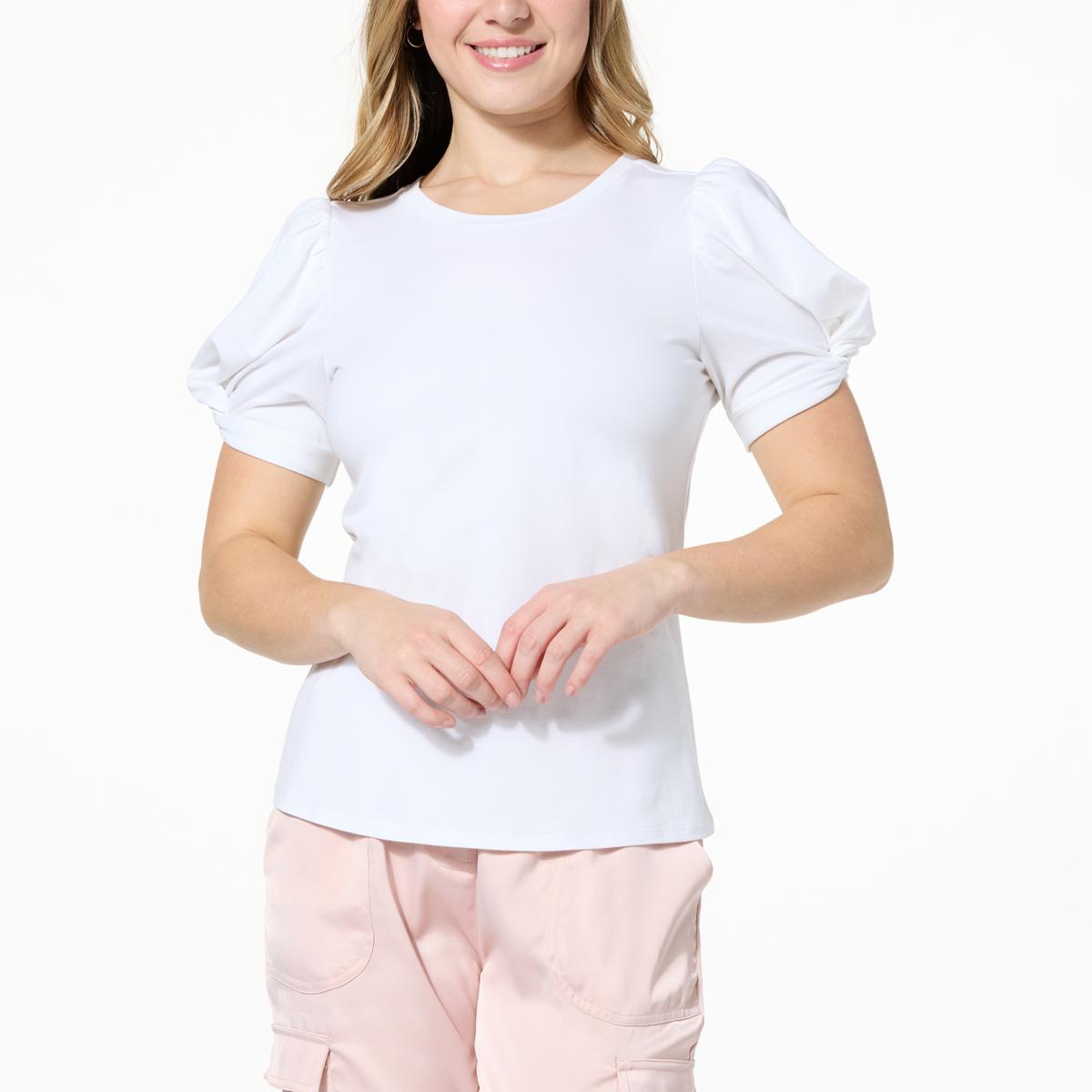 Jaclyn Smith Puffed Short Sleeve Knit Tee - 21888782