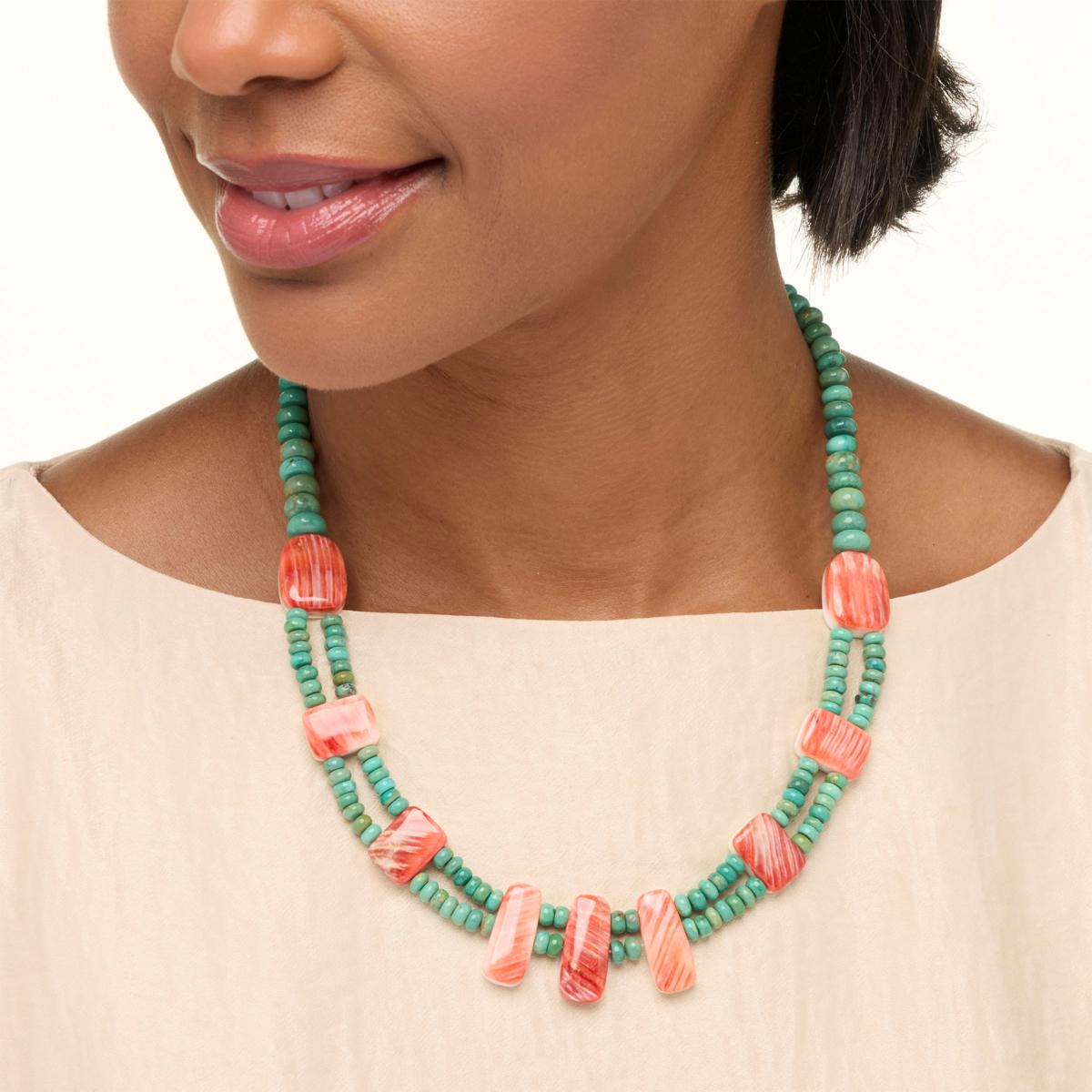 アクセサリー MiRuKu. Jay King Azure Peaks Turquoise and Spiny Oyster Shell Necklace | HSN