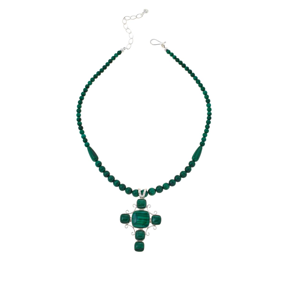 Jay King Gallery Collection Malachite Cross Pendant with Bead Necklace