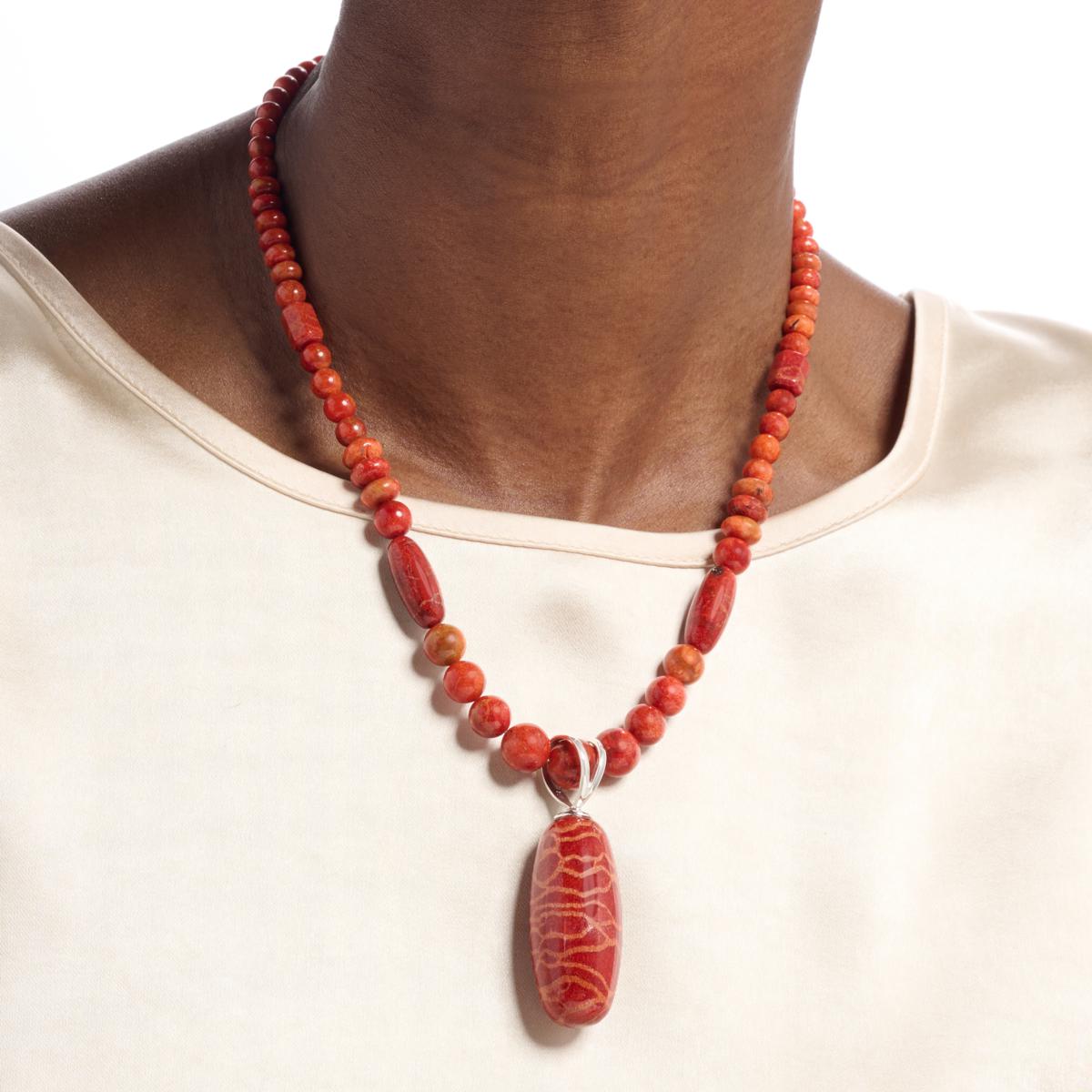 Jay King Indonesian Red Coral Pendant with Bead Necklace | HSN