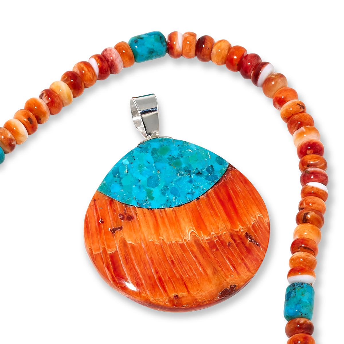 Fan shaped pendant necklace sale with carnelian inlay