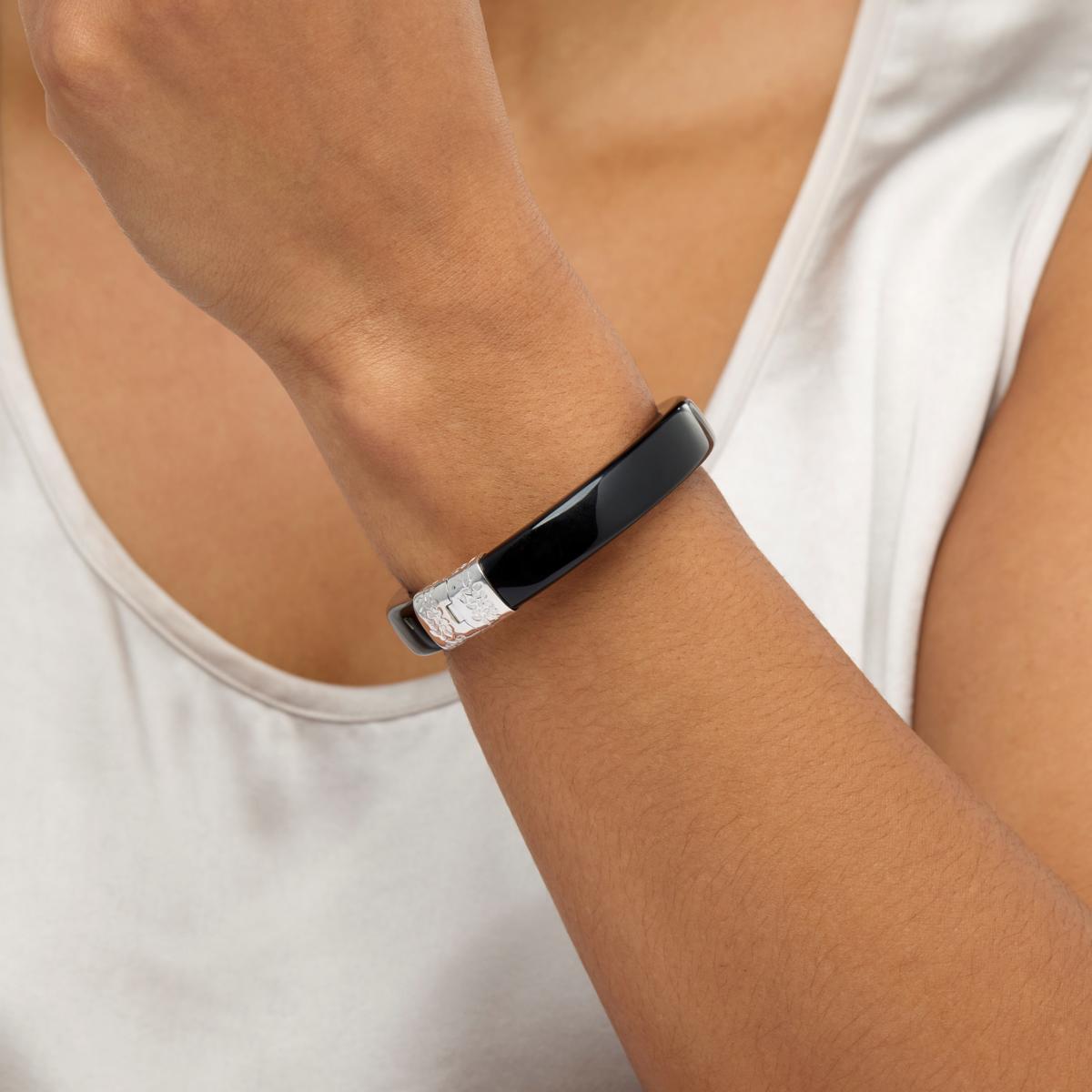 Jay King Sterling Silver Black Obsidian Hinged Bangle Jay King Sterling Silver Black Obsidian Hinged Bangle