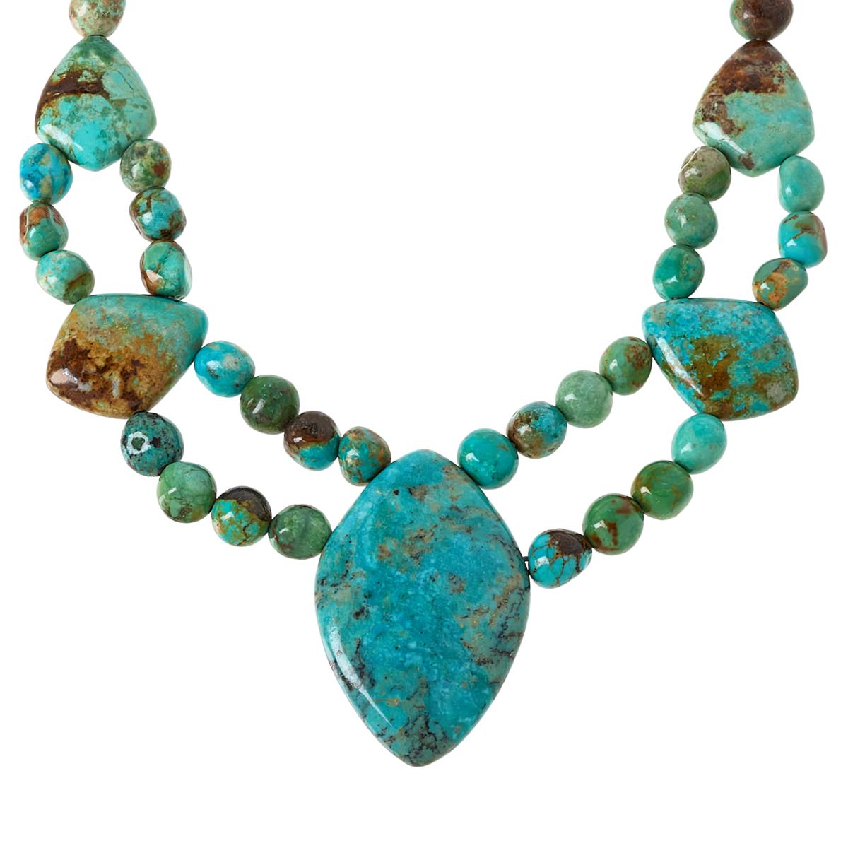 Jay King Sterling Silver Ginkgo Spruce Turquoise Necklace