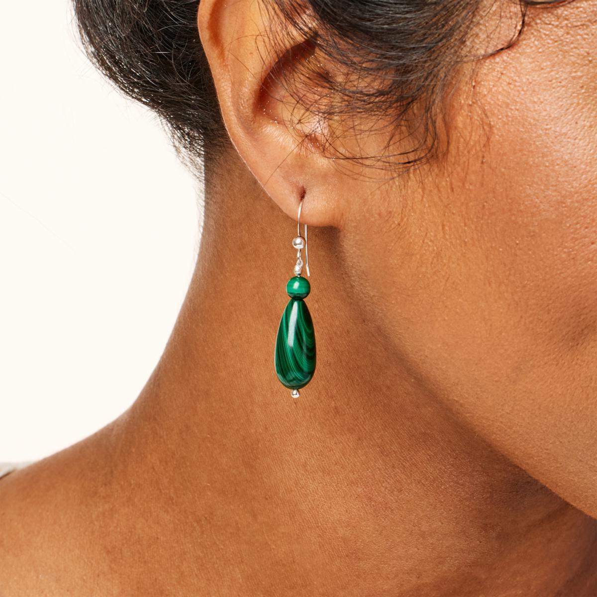 Good Handmade Silver Earrings-Earrings with Malachite-Gemstone Earrings-Malachite-Gold Plated Earrings-Malachite-Teardrop Shape