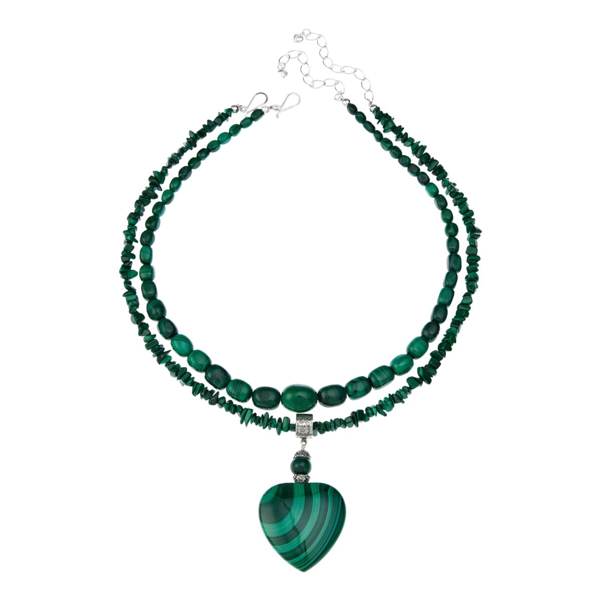 Jay King Sterling Silver Malachite Heart Pendant and 2-Necklace