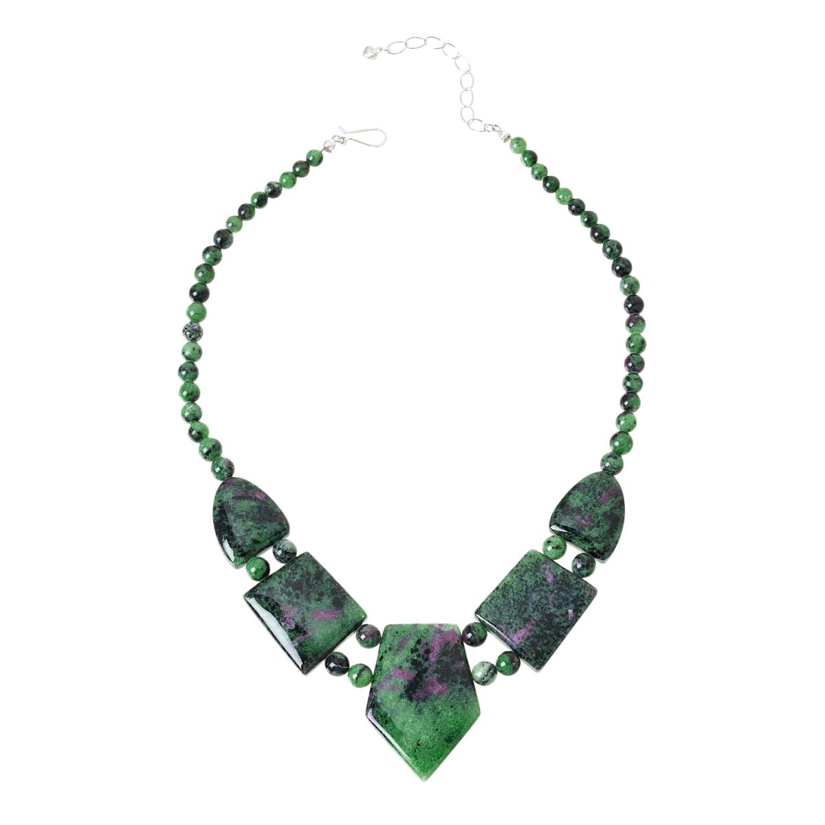 Hot Stunning 825 Sterling Silver Ruby Zoisite Necklace