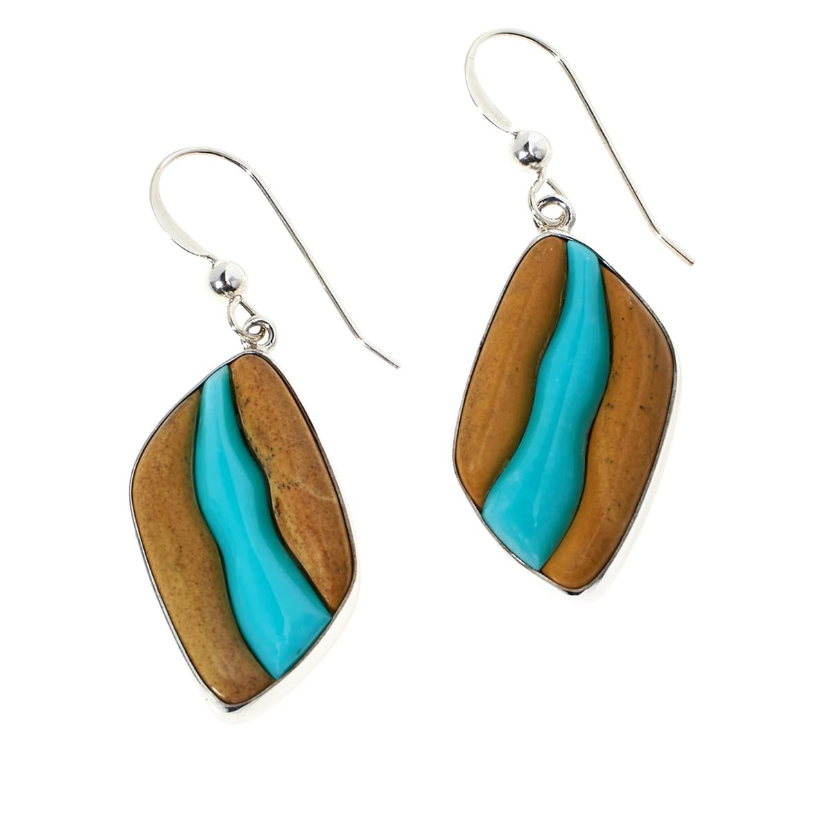 Natural Sleeping Beauty Turquoise Tear Drop Inlaid Lever Back Earrings