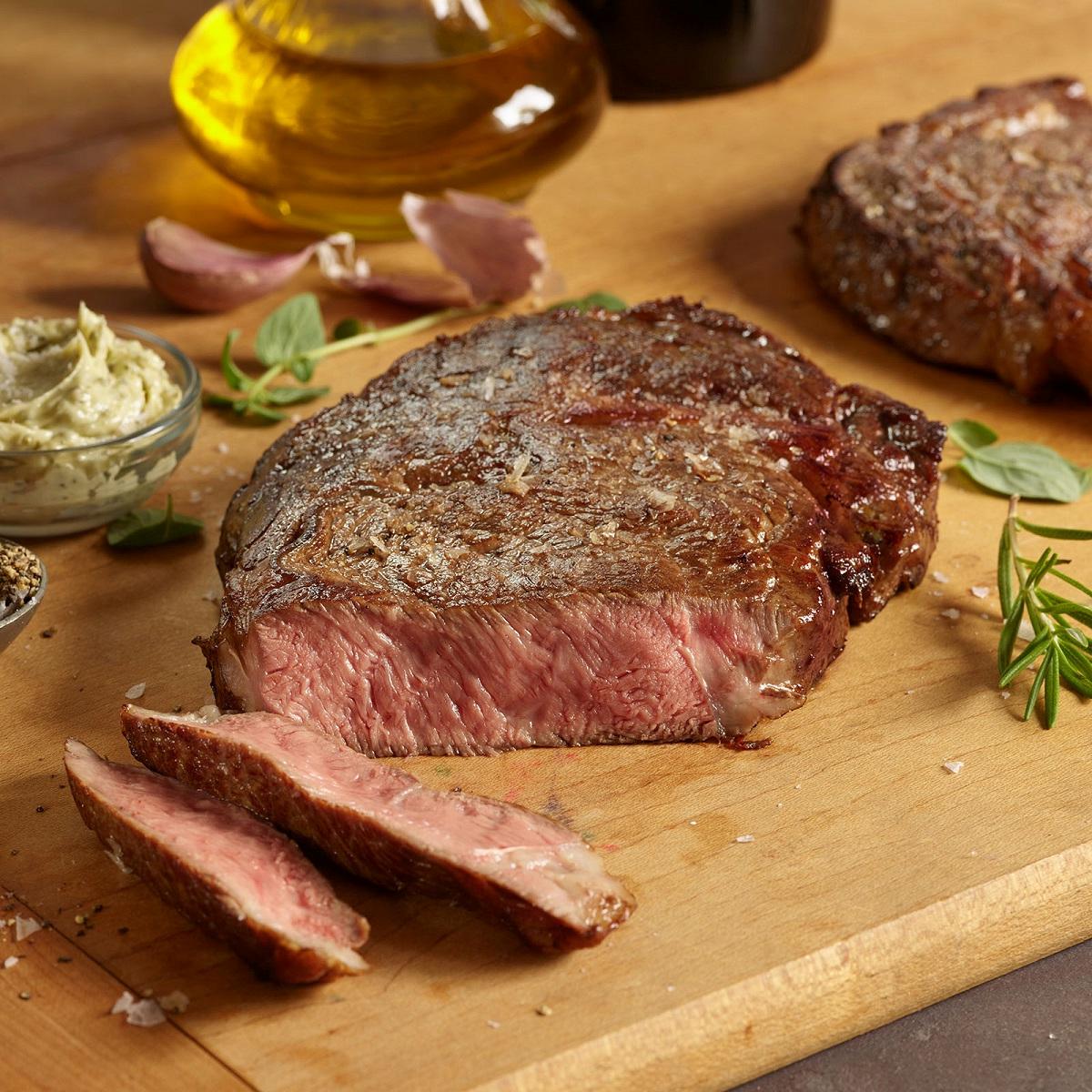 4 Gift Boxed Generously Cut Ribeye Steaks, 10 oz each from Kansas City  Steaks. A Juicy, Tender Steak-lover's Gift