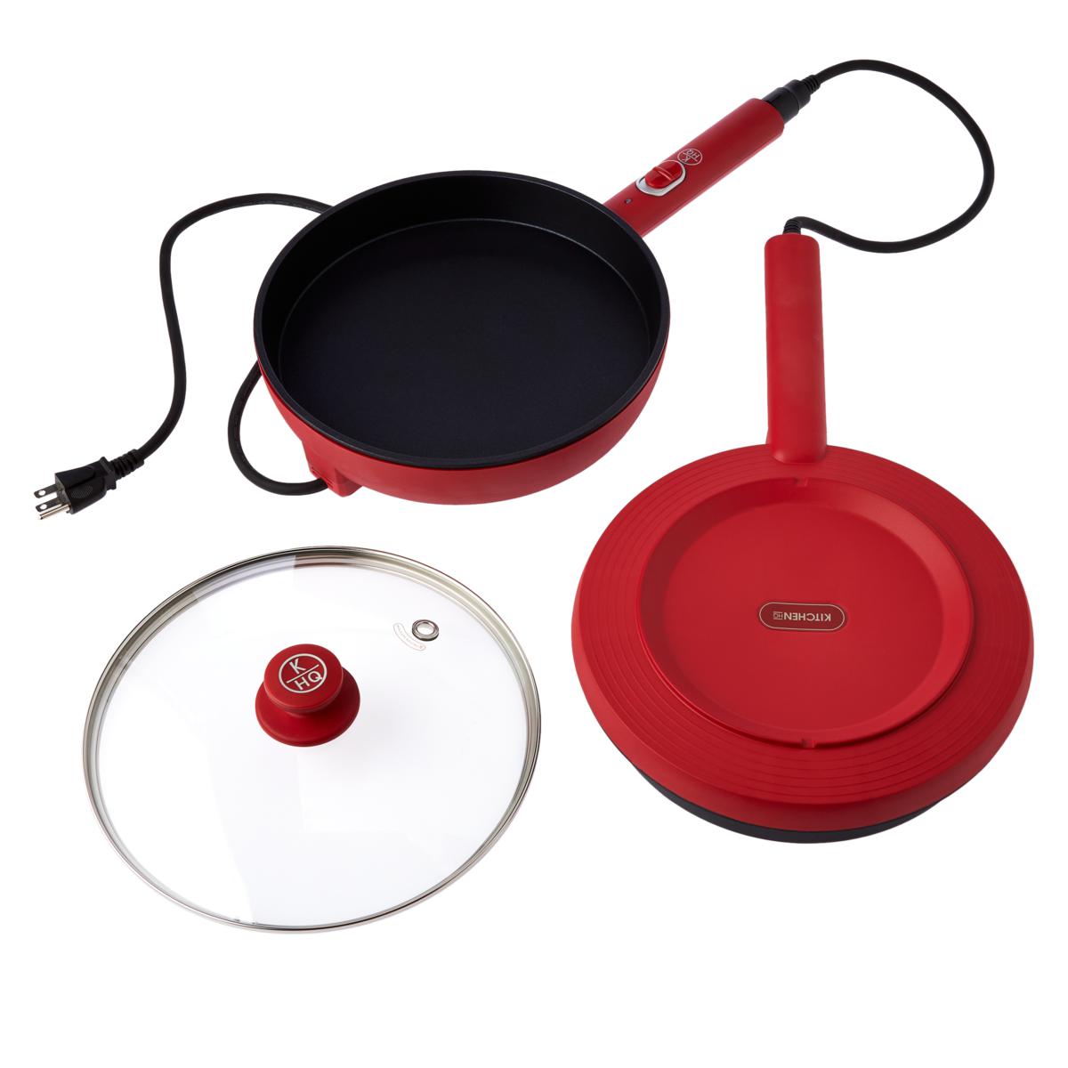 Chef's Deep Frying Pan 11 Non Stick Chicken Fryer Saute Pan W/ Glass Lid  Red