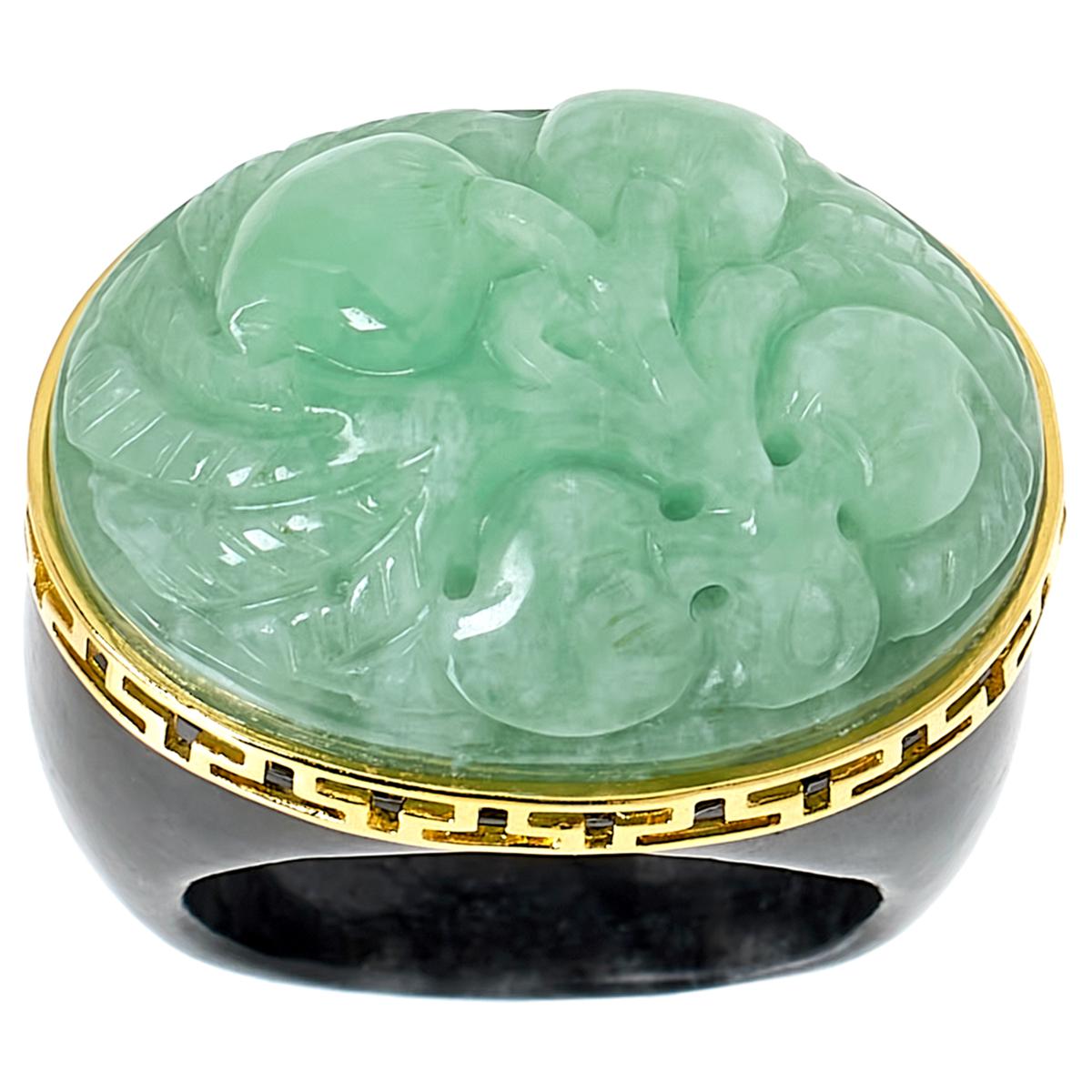 Kwan Collections Gold-Plated Floral Carved Jade Ring - 22830761 | HSN