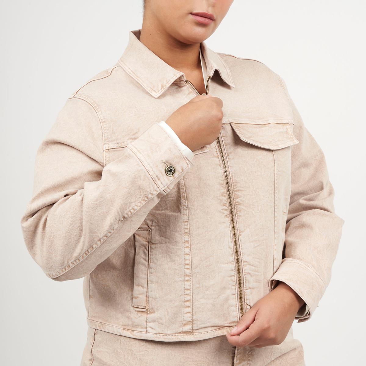 La Joie Marble Denim Cropped Zip-Up Jacket - 22117198 | HSN
