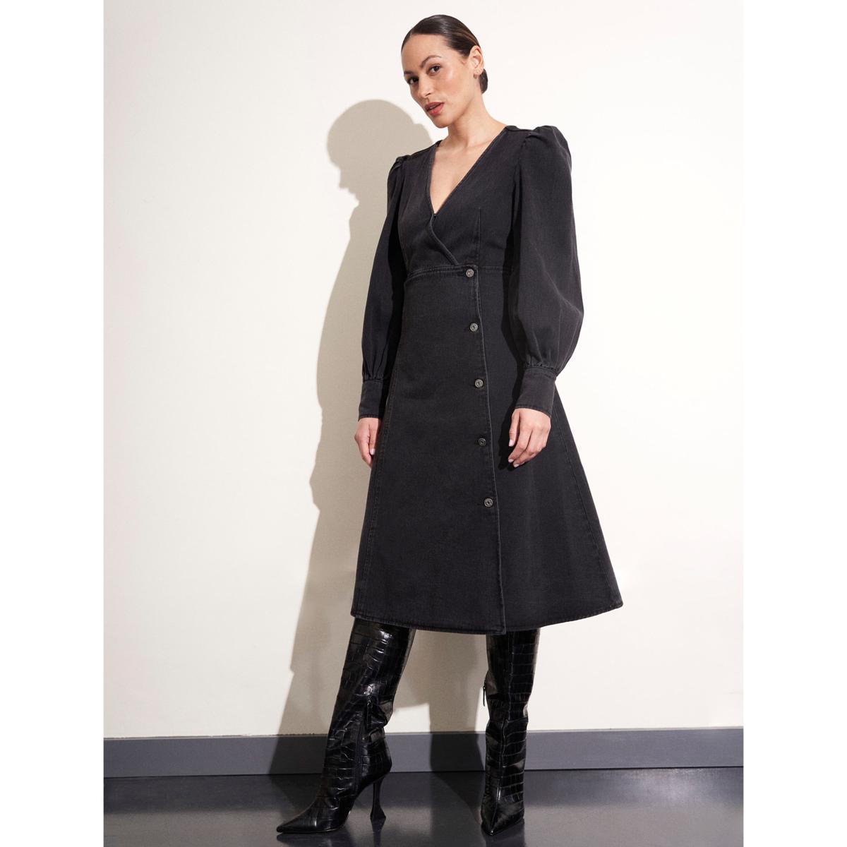 La Joie Puff Sleeve Denim Wrap Dress - 22117697 | HSN