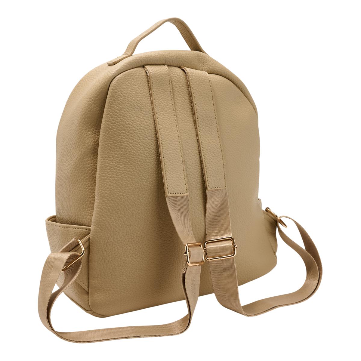 London Fog Taupe Pebbled Backpack with Gold Hardware Full Togo Leather Backpack | Elegant Everyday Design main image 4