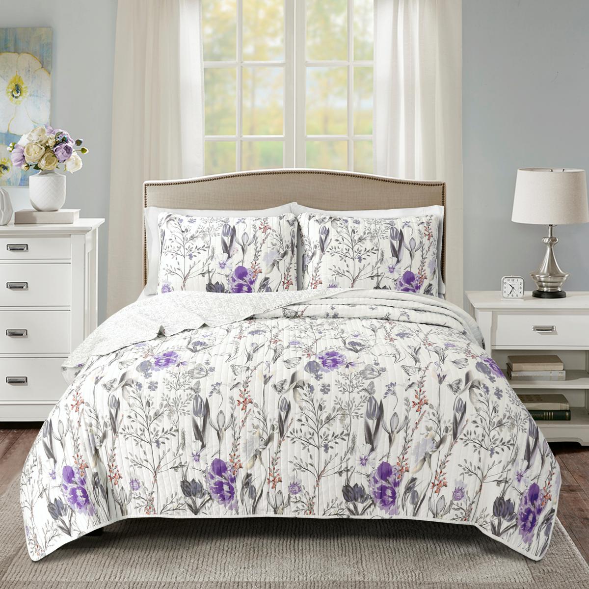 grey and purple quilt cover