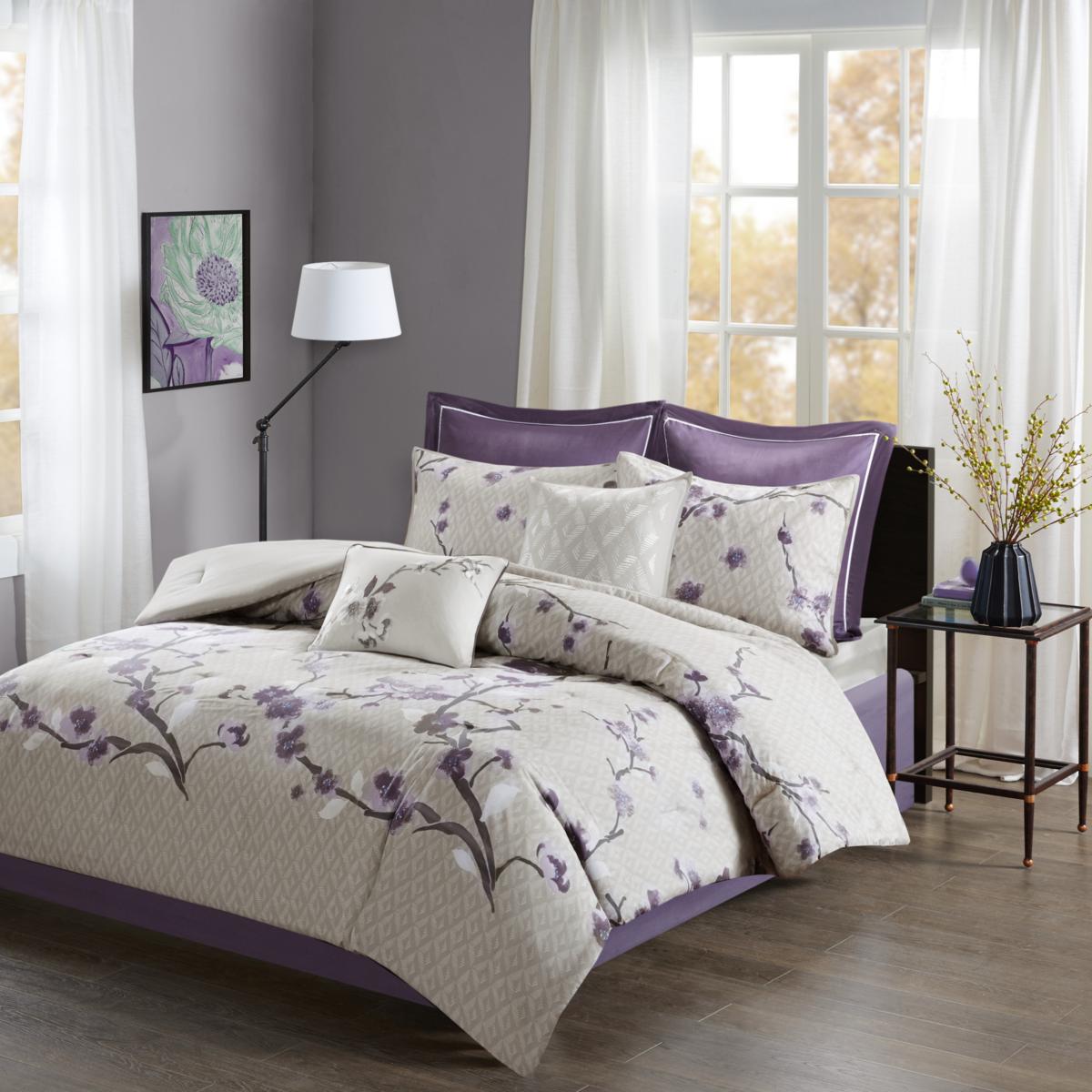 Tenda Da Doccia Madison Park Holly In Cotone Viola - 182,9 X 182,9 Cm Con Disegno Fiori Di Ciliegio