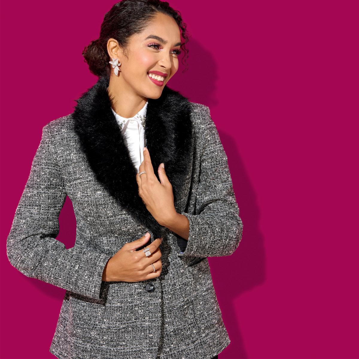 Mark & James by Badgley Mischka Onyx Tweed Knit Blazer | HSN