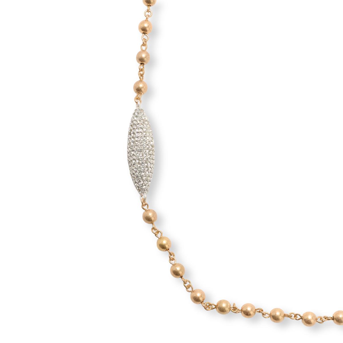 MarlaWynne Brass and Crystal Oval Station Beaded Necklace