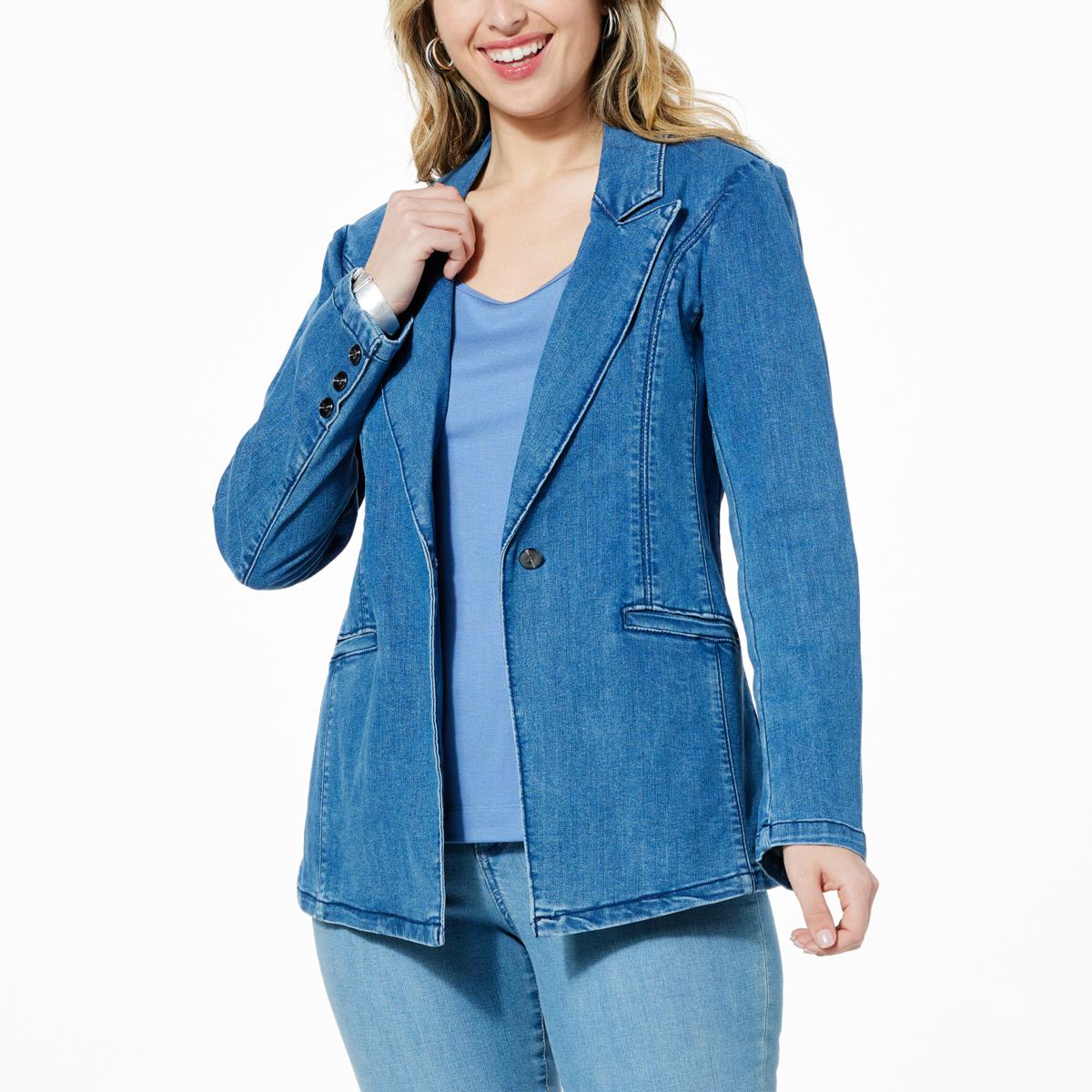 MarlaWynne Denim A-line Blazer 22292896 HSN