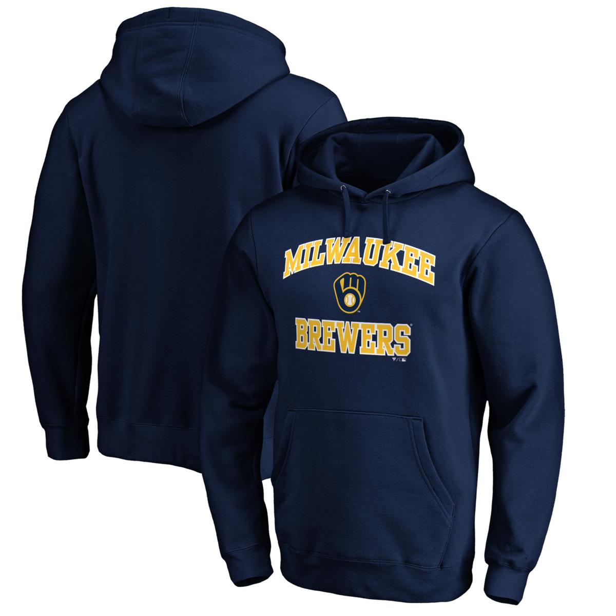 Men's Fanatics Branded Navy Milwaukee Brewers Heart & Soul Fitted Pullover  Hoodie