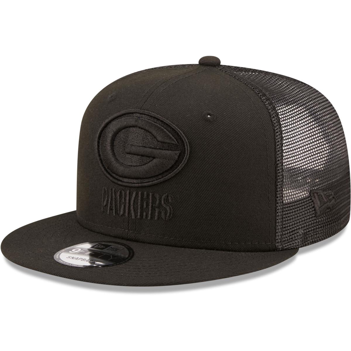 Men's New Era Black Green Bay Packers Black On Black 9FIFTY