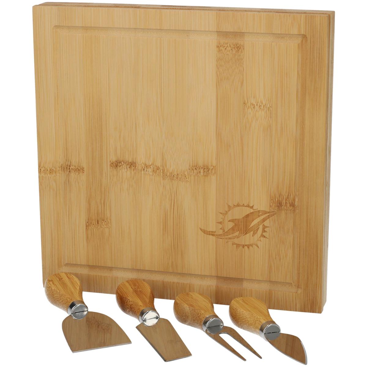 Miami Dolphins Bamboo Cutting & Serving Board with Utensils Set