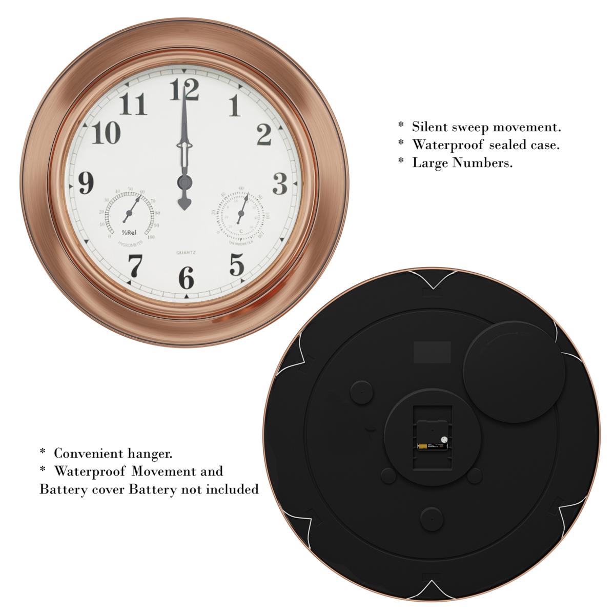 thumbnail image 2 of Vermont Copper Dial Thermometer - Living Finish Weather Instrument With Alarm 2 of 9