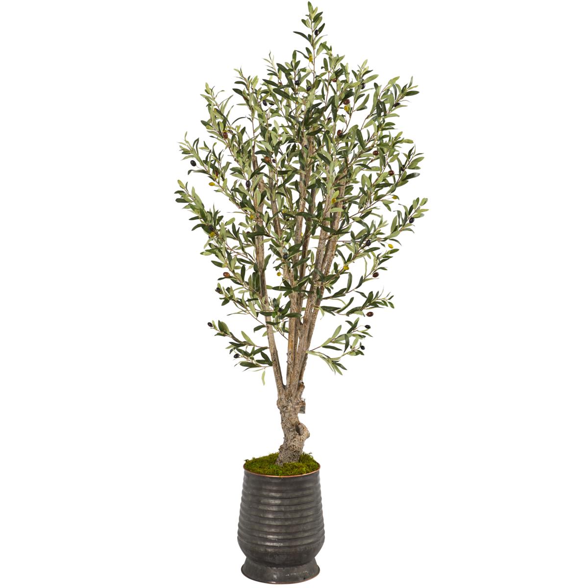 Nearly Natural 62" Artificial Olive Tree in Ribbed Metal Planter