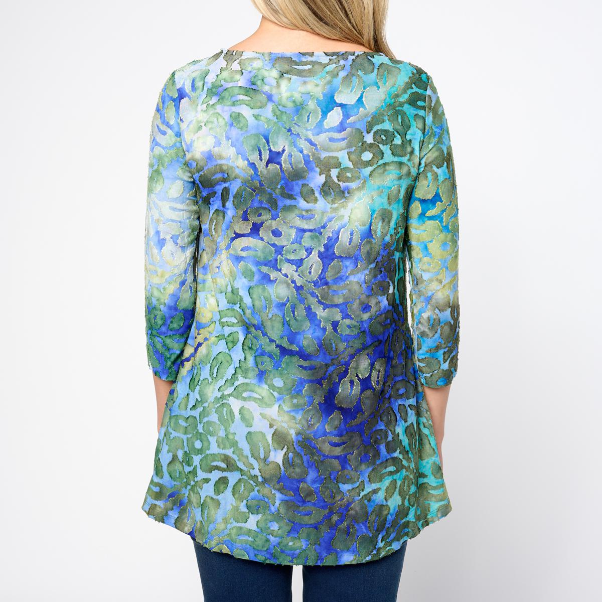 Nina Leonard 3/4-Sleeve Burnout Knit Top | HSN