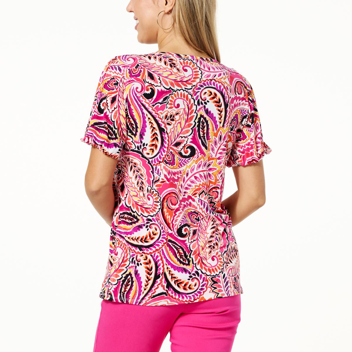 Nina Leonard Balloon Sleeve Jeweled Neckline Top - 20772068
