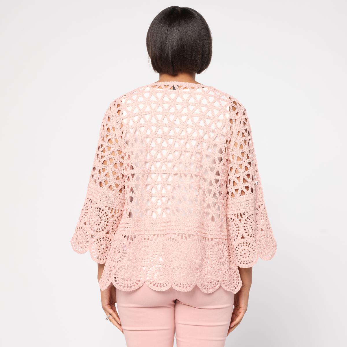 Nina Leonard Border Crochet Cardigan | HSN