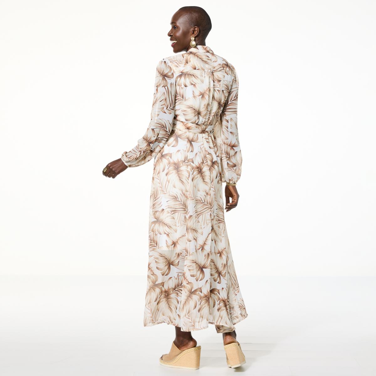 Nina Leonard Collared Button Front Chiffon Maxi Dress | HSN