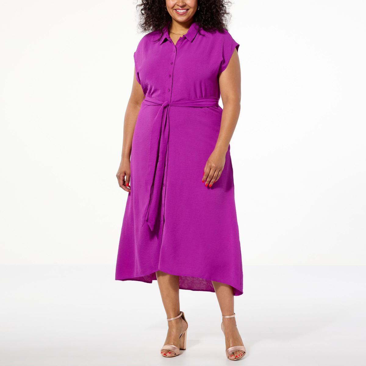 Nina Leonard Collared Self Tie Button Front Dress - 22658145 | HSN