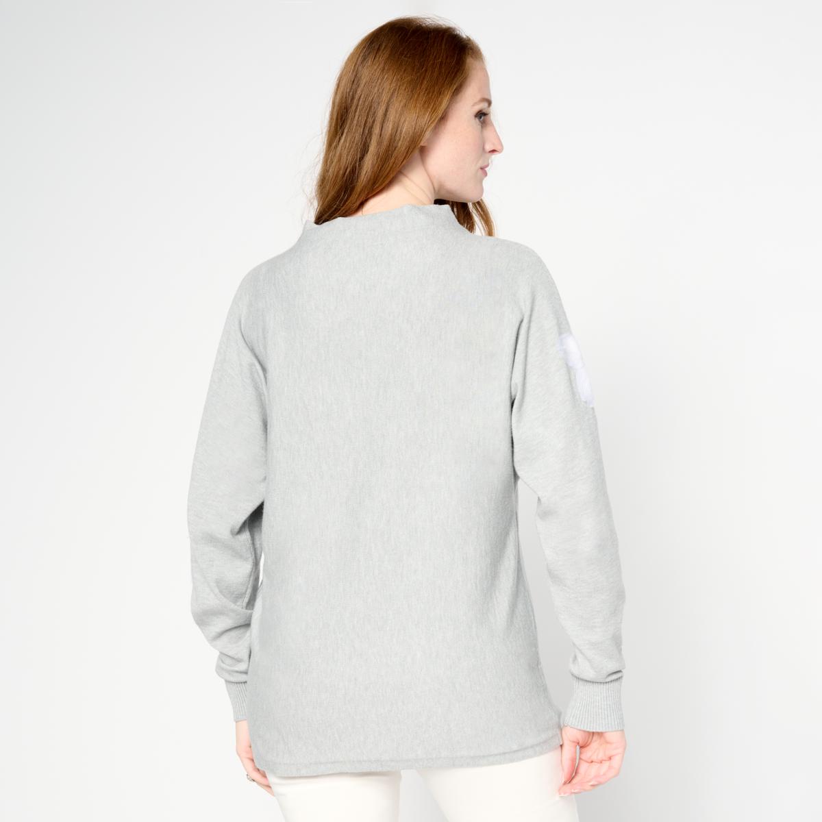 Nina Leonard Funnel-Neck Knit Appliqué Sweater | HSN