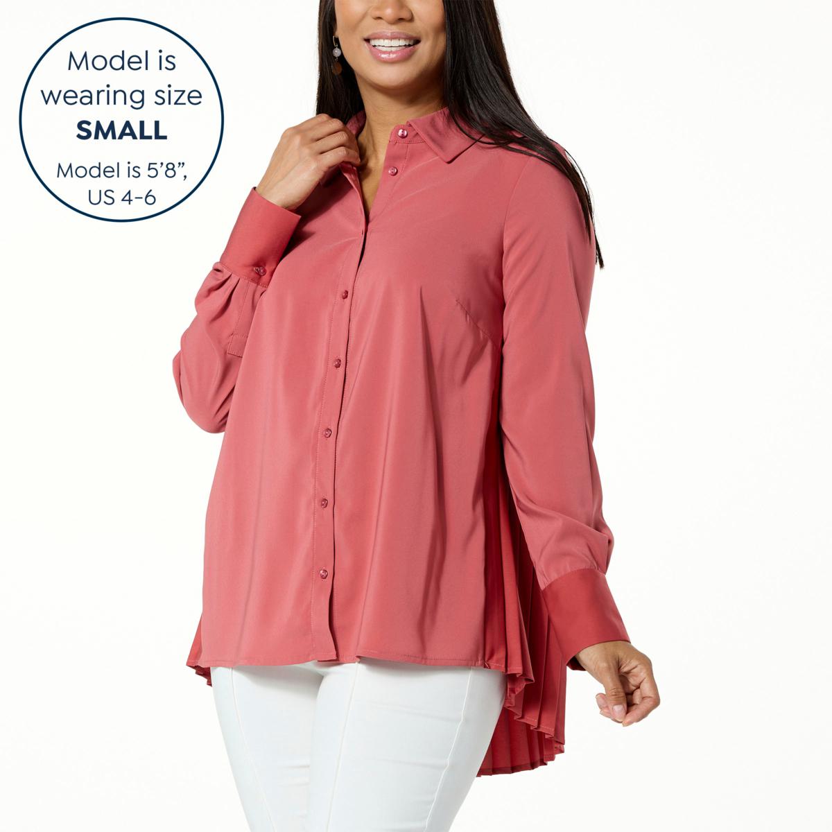 Nina Leonard Long Sleeve Collared Front Shirt - 20813525 | HSN