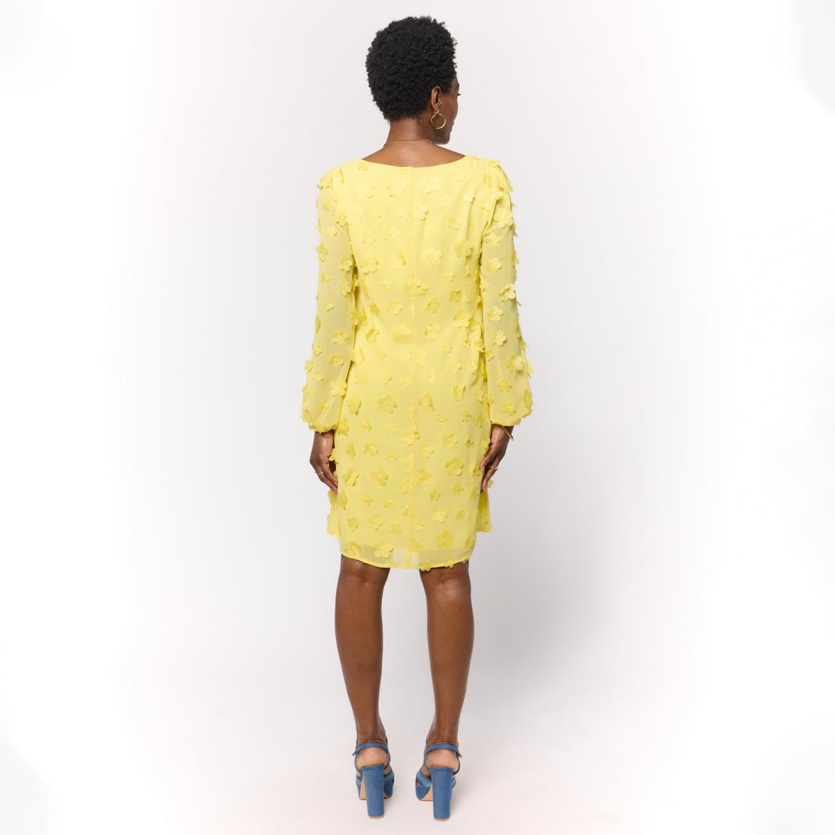 Nina Leonard Round Neck Long Balloon Sleeve Float Dress - Multi - Size Small Nina Leonard Round Neck Long Balloon Sleeve Float Dress - Multi - Size Small