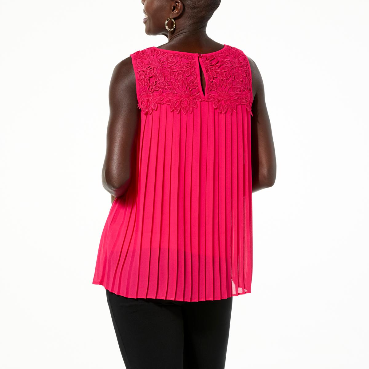 Nina Leonard Sleeveless Pleated Chiffon Blouse - 22958025 | HSN