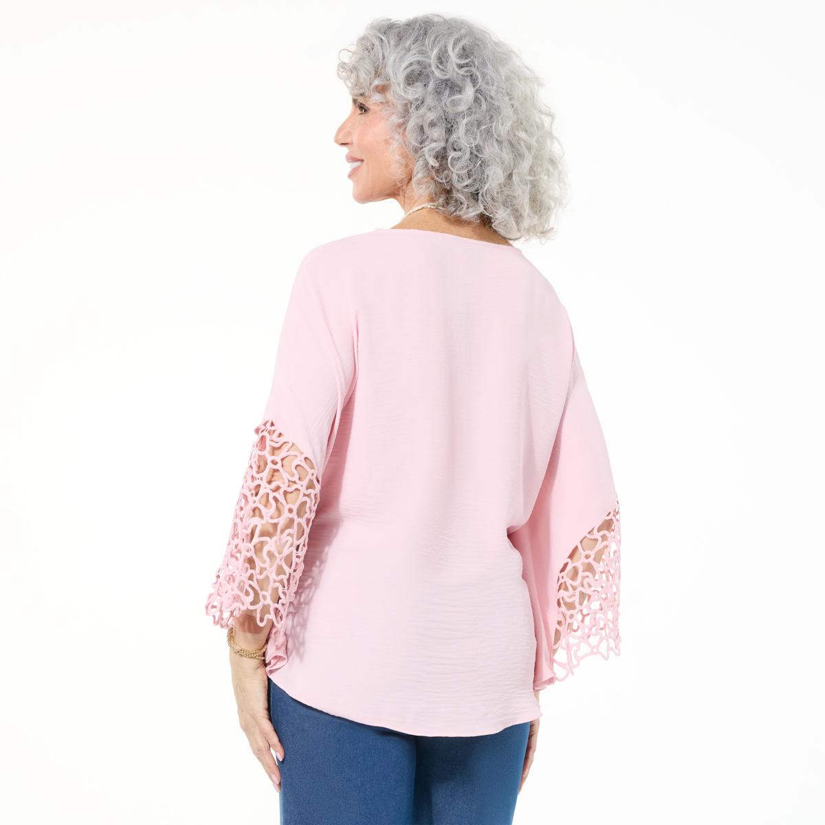 Nina Leonard Textured Wave Batwing Sleeve Top - 23373554 | HSN