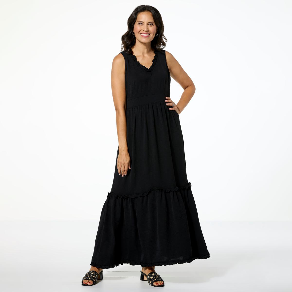 Nina Leonard Textured Wave Tiered Hem Maxi Dress - 23456991