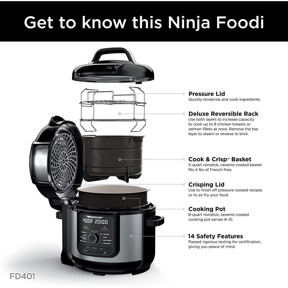 HOT Ninja Fd401 Ninja Foodi Deluxe 12 In Ninja Foodi FD401 8QT