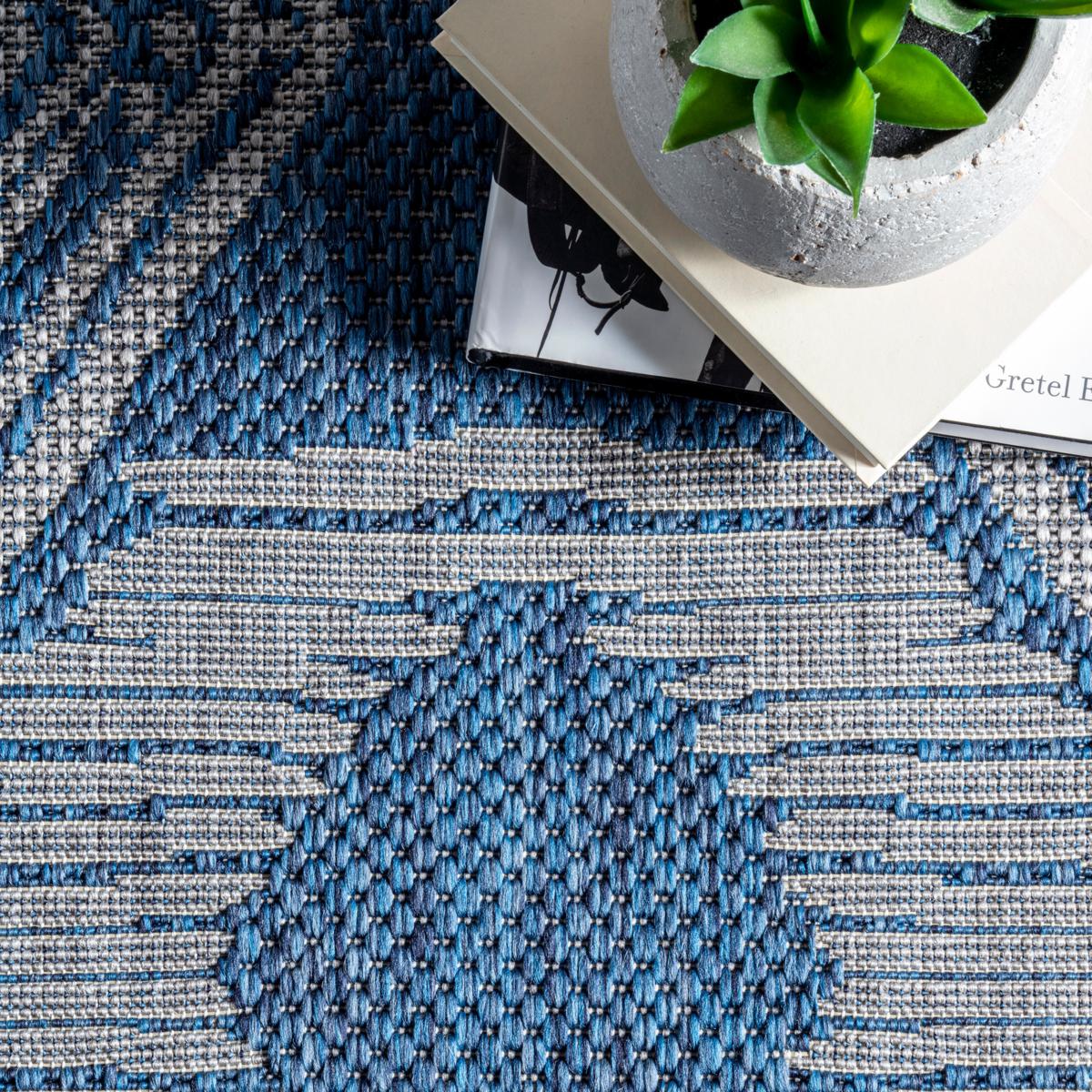 nuLOOM nelle Tribal Machine Washable Indoor Outdoor Area Rug, Blue, 6x9 ft