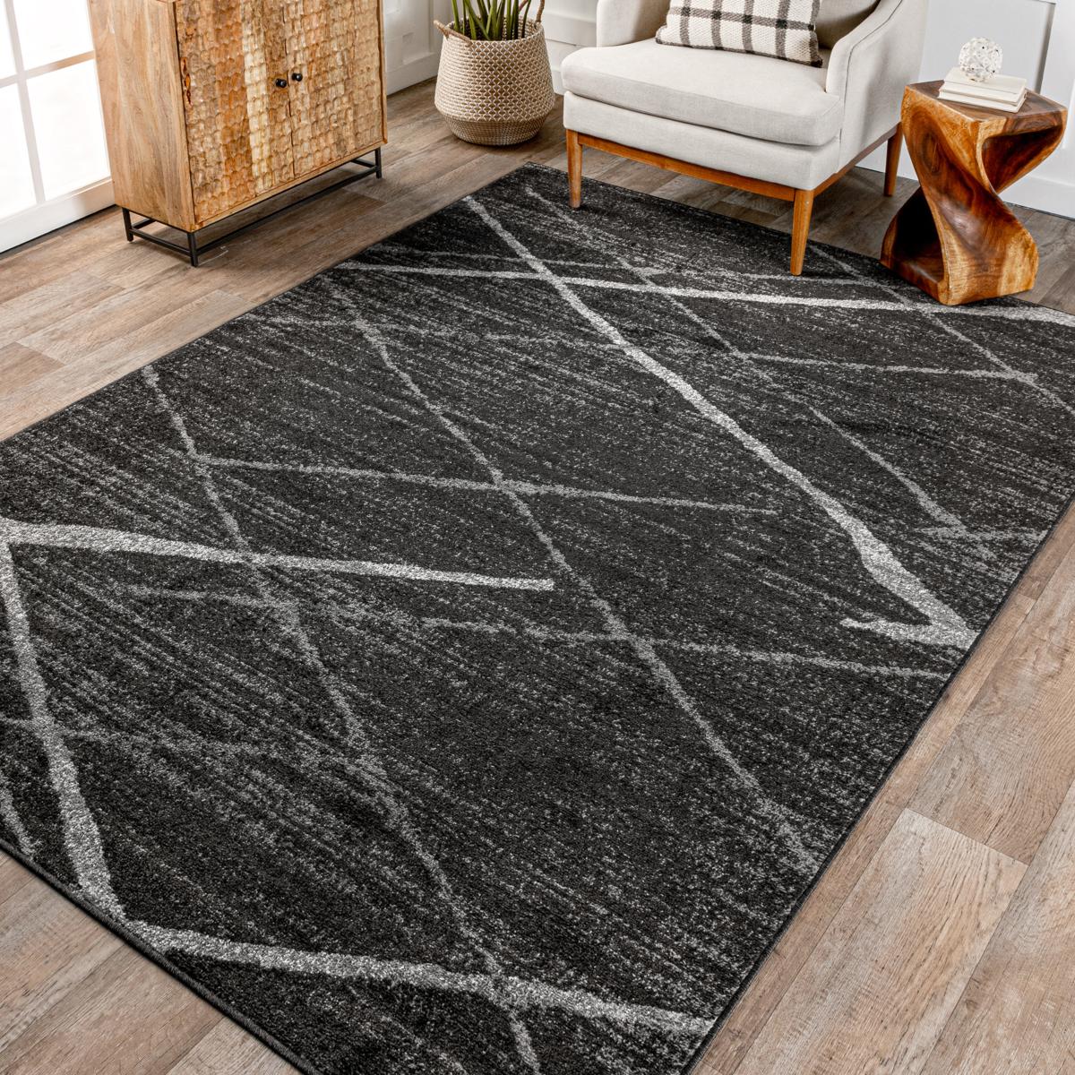 Nirvan Industrial Geometric Indoor Area Rug Charcoal/gray