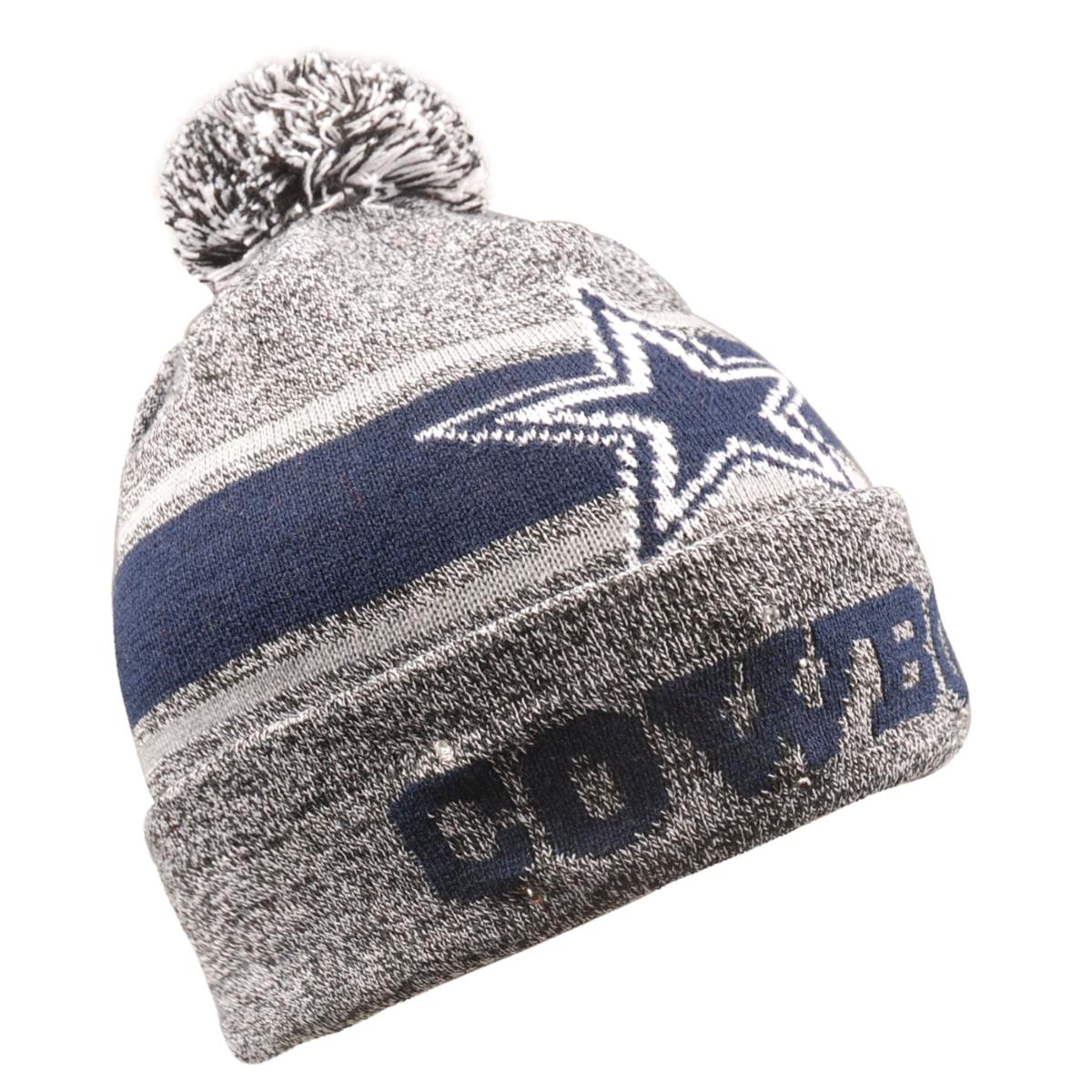 Men's New Era Gray/Navy Dallas Cowboys Banner Cuffed Knit Hat with Pom