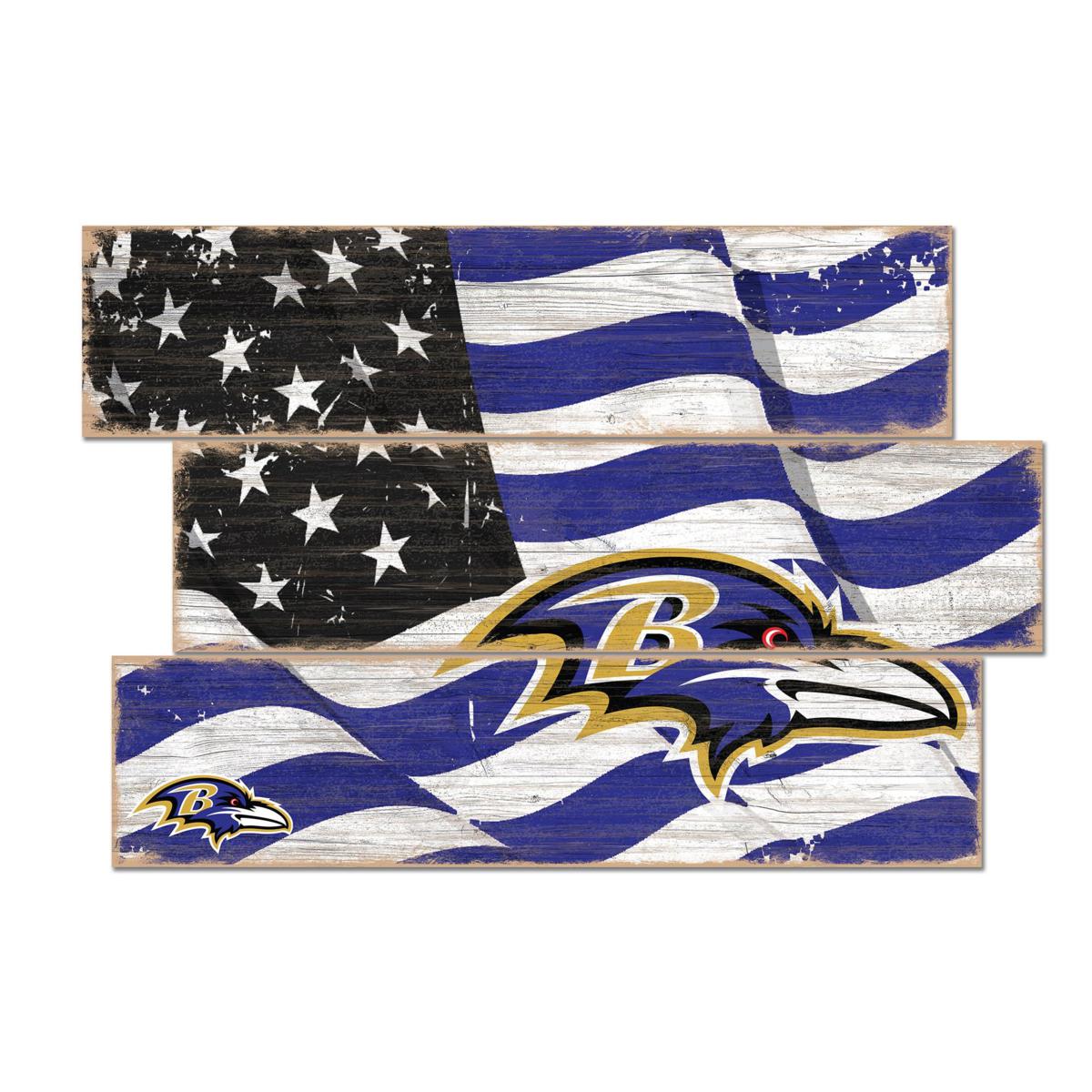 Officially Licensed NFL Flag 3 Plank Wall Sign - Baltimore Ravens