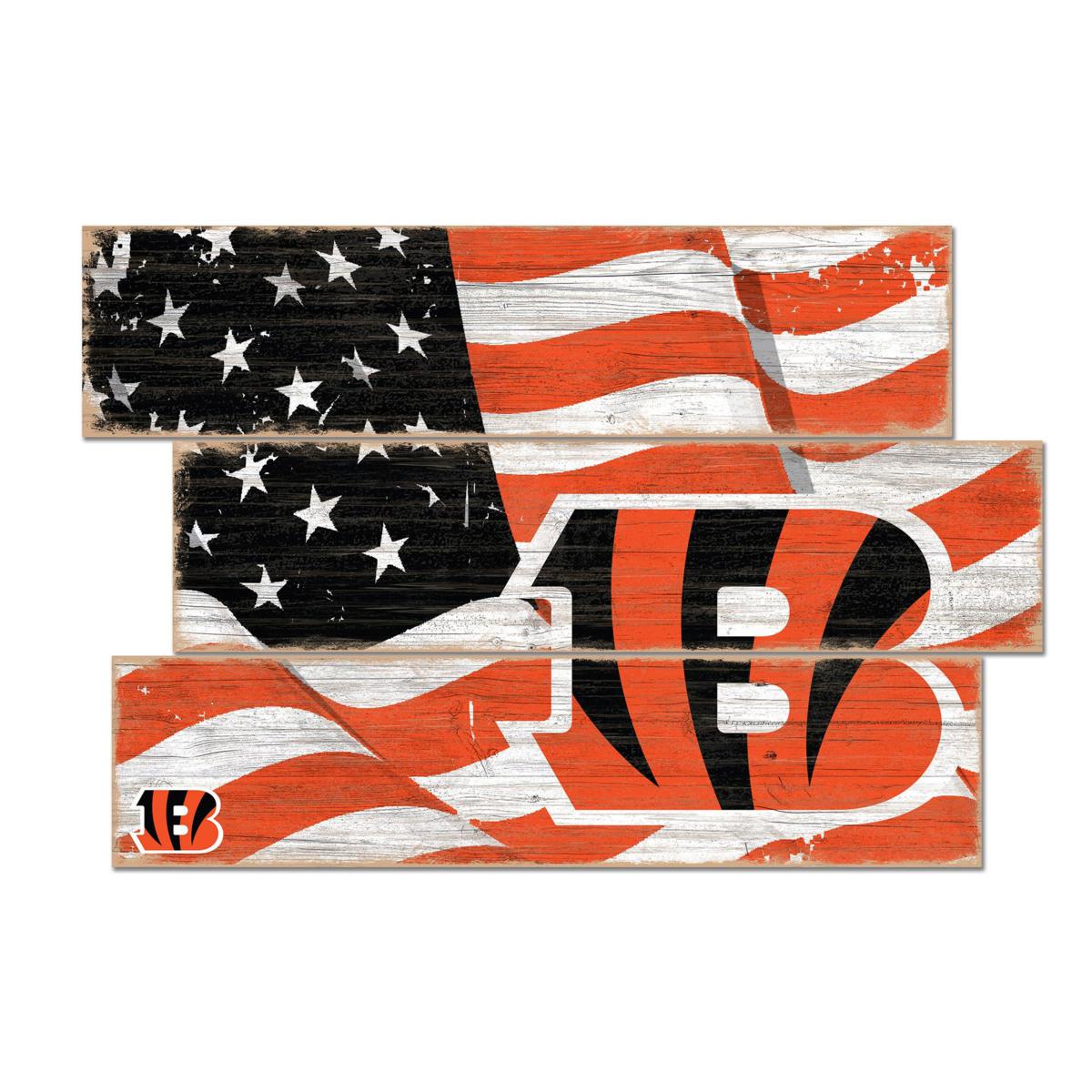 Officially Licensed NFL Flag 3 Plank Wall Sign - Cincinnati Bengals