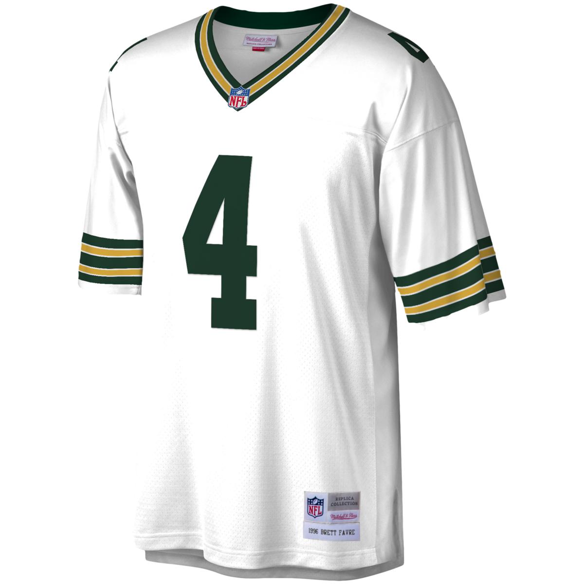 Men's Mitchell & Ness Brett Favre White Green Bay Packers 1996 Legacy Replica Jersey Size: 3XL