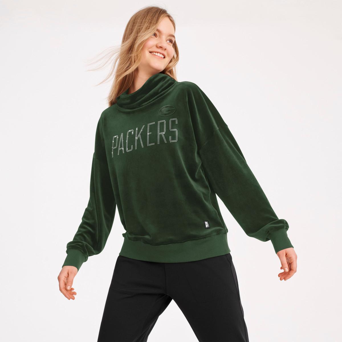 DKNY Women's Sport Velour Logo Funnel Neck Sweatshirt Green Size